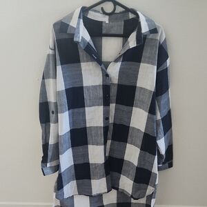 Blue and White Checkered Button-Up Shirt